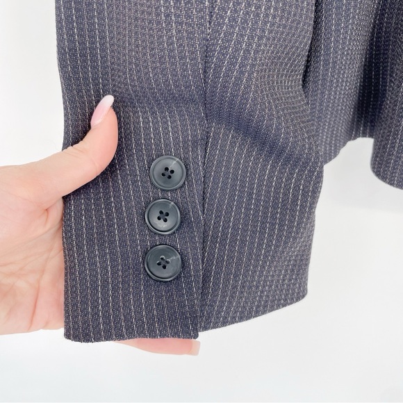 Lafayette 148 New York Gray Blue Pinstripe Wool Blazer Jacket Size 8 Metallic - Picture 6 of 7